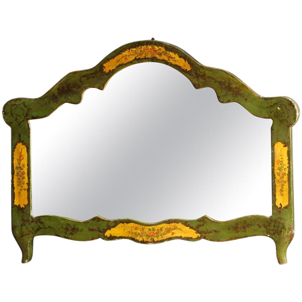 20th Century Green Lacquered and Painted Wood Venetian Mirror, 1950
