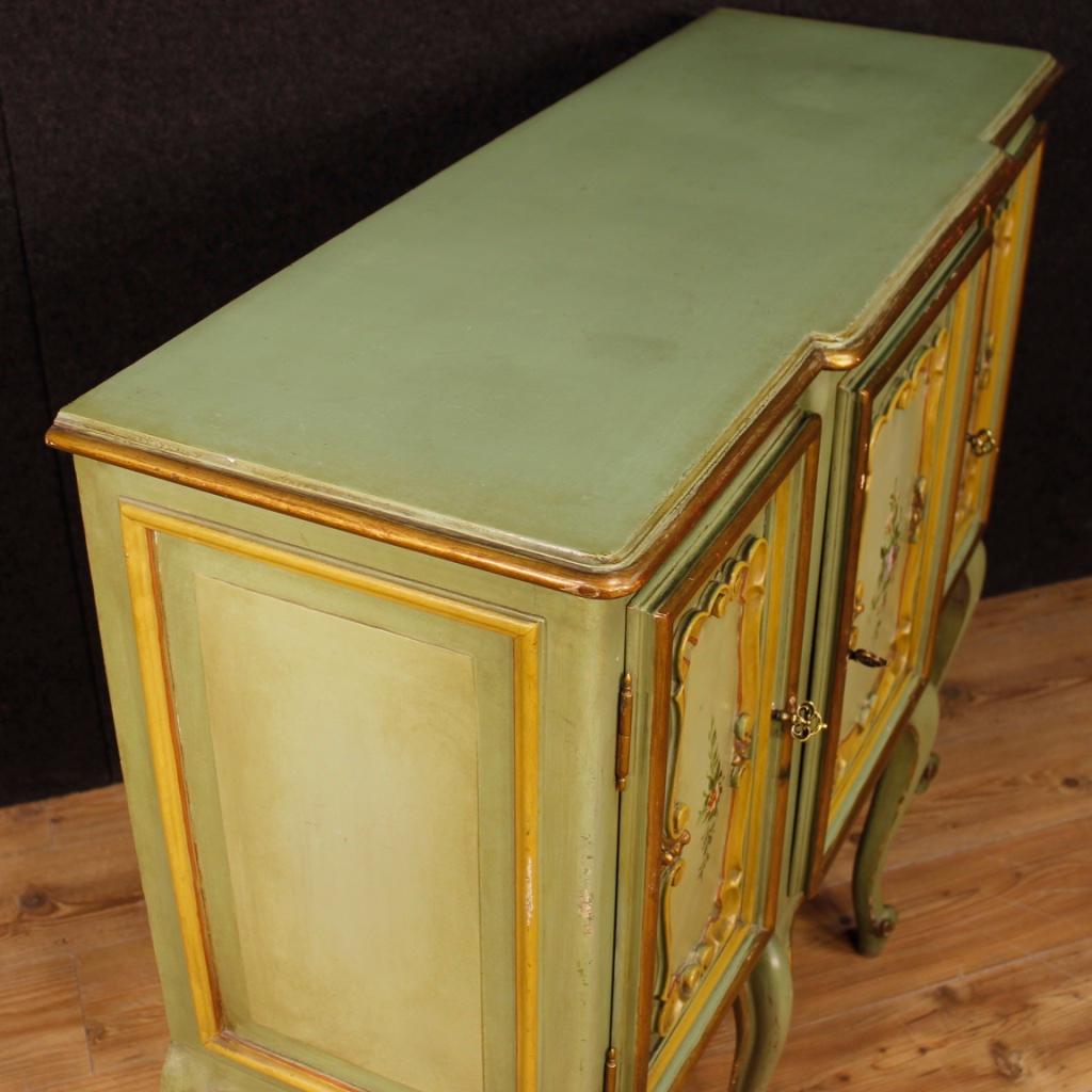Wood 20th Century Green Painted and Giltwood Italian Sideboard, 1970