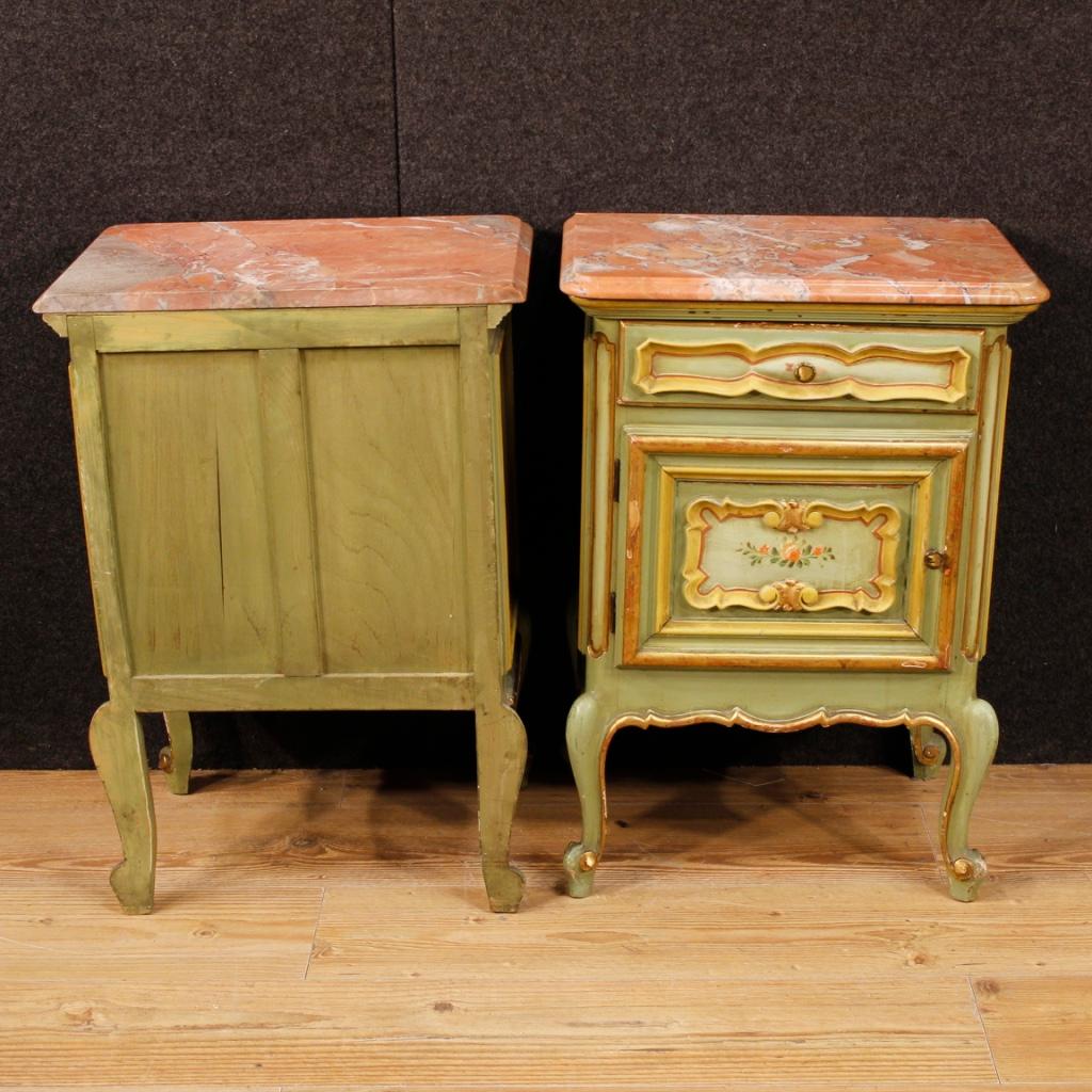 20th Century Green Painted and Giltwood with Marble-Top Italian Bedside Tables 8