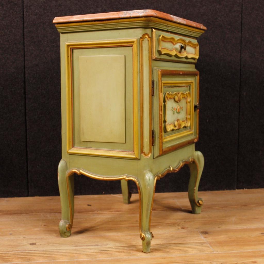 20th Century Green Painted and Giltwood with Marble-Top Italian Bedside Tables 9