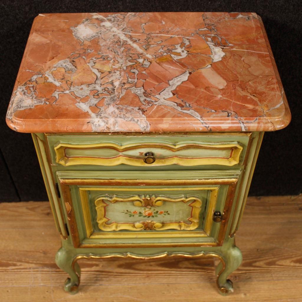 20th Century Green Painted and Giltwood with Marble-Top Italian Bedside Tables 6