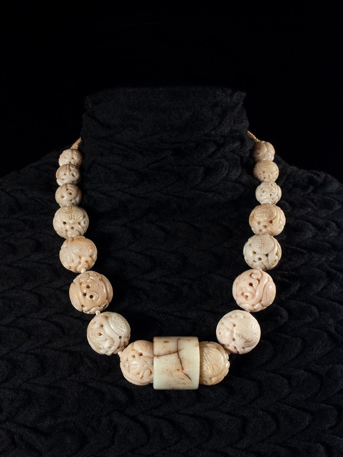 Artisan 20th Century Green Stone and Jade Necklace by Fumiko Ukai