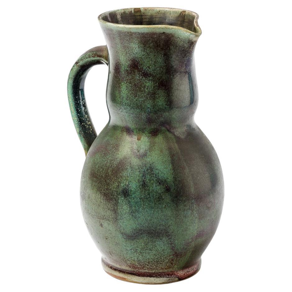 20th Century Green Stoneware Ceramic Pitcher by Jean Maubrou Saint Amand, 1950 For Sale