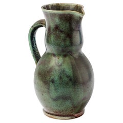 Retro 20th Century Green Stoneware Ceramic Pitcher by Jean Maubrou Saint Amand, 1950