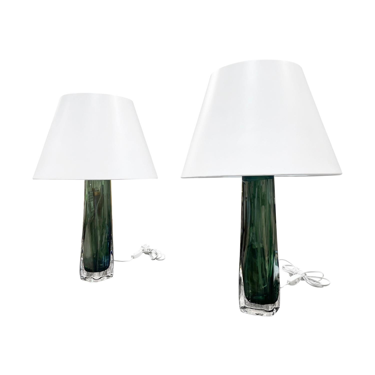 Metal 20th Century Green Swedish Pair of Large Orrefors Table Lights by Carl Fagerlund For Sale
