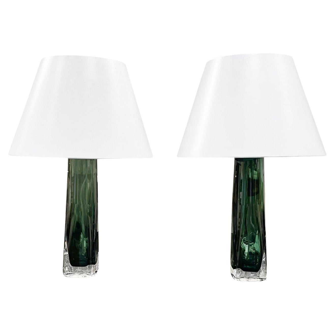 20th Century Green Swedish Pair of Large Orrefors Table Lights by Carl Fagerlund For Sale