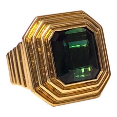 20th Century Green Tourmaline Gold Ring