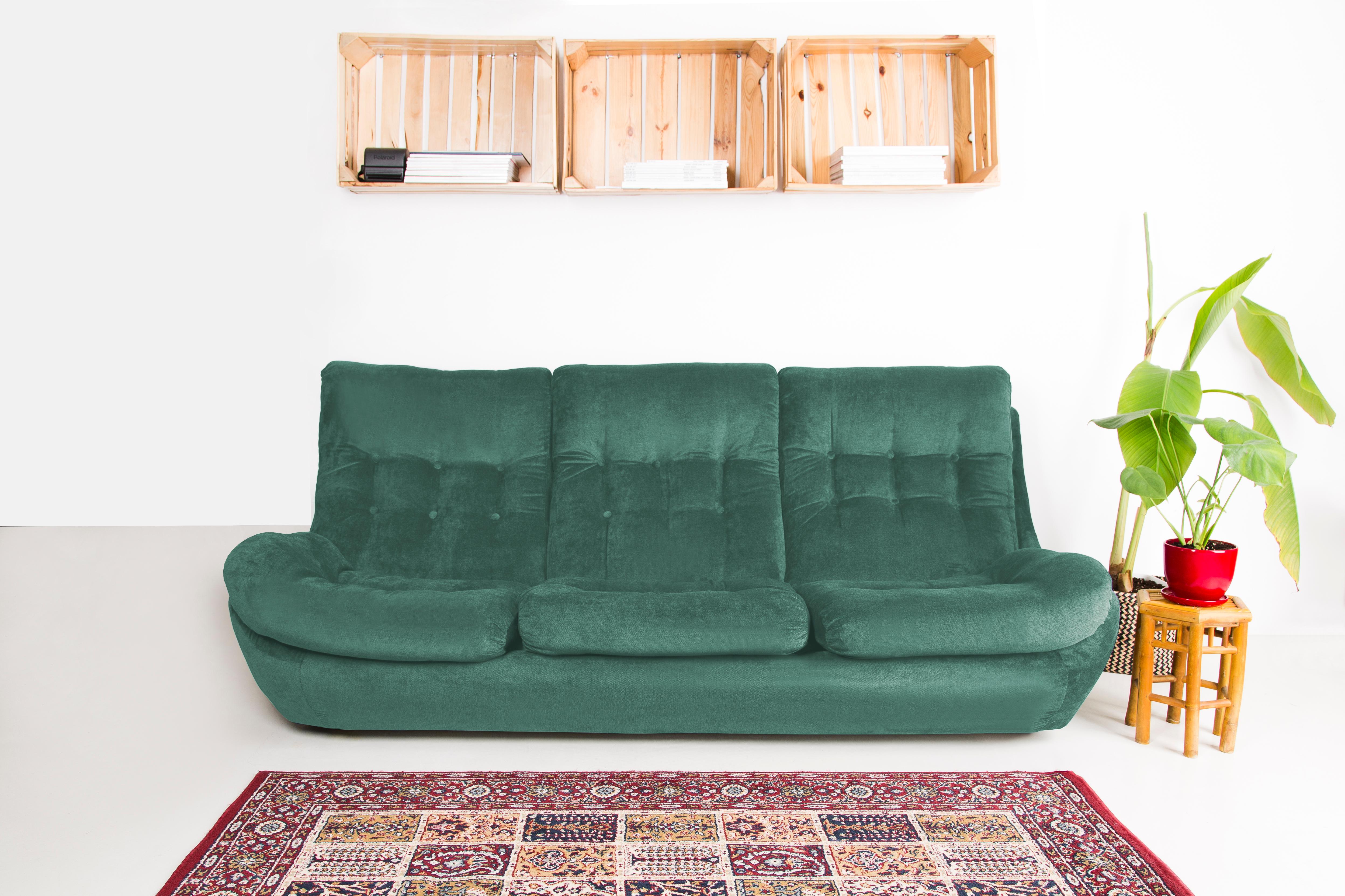 Czech 20th Century Green Velvet Atlantis Sofa, 1960s For Sale