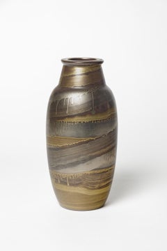 20th century grey and gold art deco ceramic vase by Lucien Brisdoux 1940