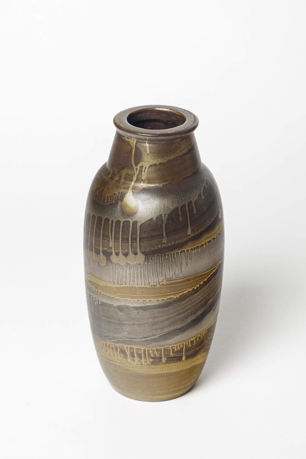 Vase en céramique art déco gris et or du 20e siècle par Lucien Brisdoux 1940 Excellent état - En vente à Neuilly-en- sancerre, FR