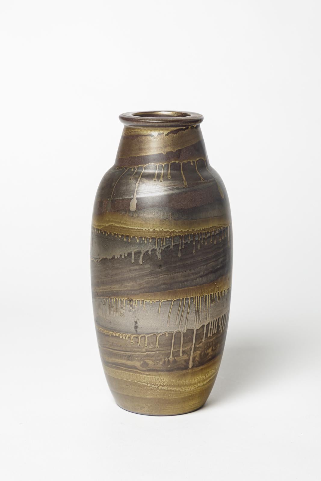 Vase en céramique art déco gris et or du 20e siècle par Lucien Brisdoux 1940 en vente 1