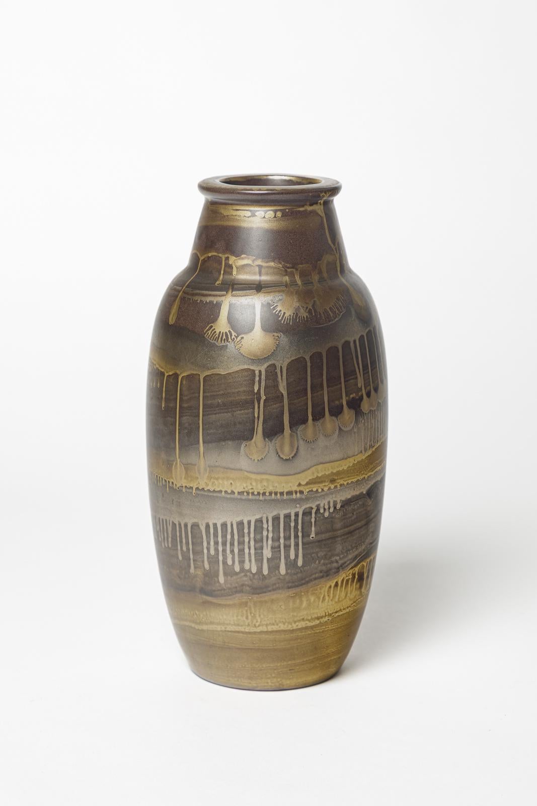 Vase en céramique art déco gris et or du 20e siècle par Lucien Brisdoux 1940 en vente 2