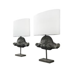 20th Century Grey Belgian Pair of Lead Table Lamps, Vintage Desk Lights