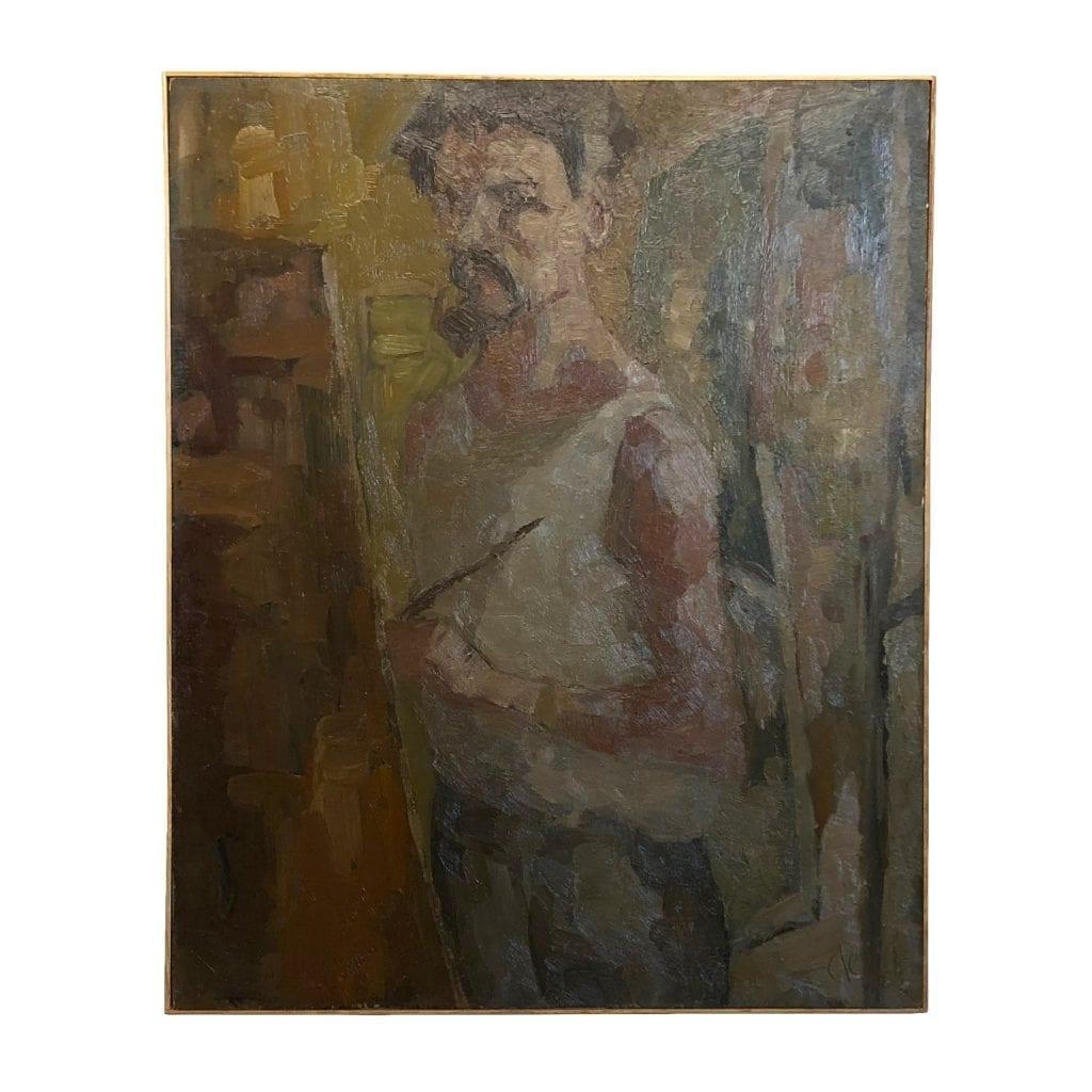 A French painting, self-portrait on wood by Daniel Clesse, painted in Paris, France, signed and dated circa in 1963.

Daniel Clesse was a French painter born in 1932 Paris, France and passed away in 2016. He and his wife Christiane Clesse