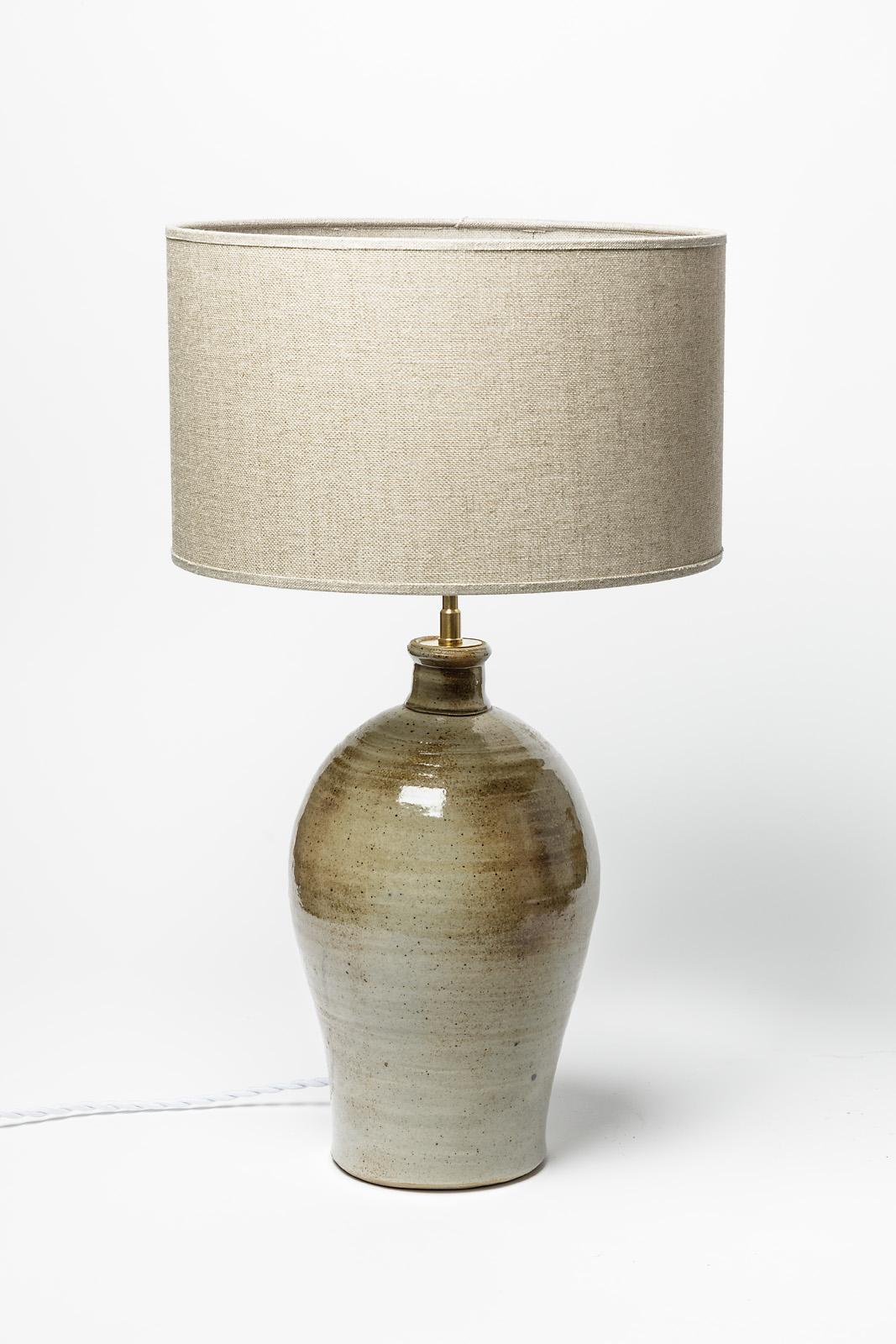 Mid-Century Modern 20th Century Grey Ceramic Table Lamp by La Borne Potters Handmade Lighting For Sale