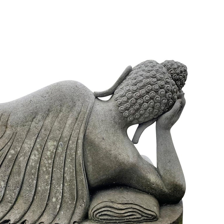 20th Century Grey Garden Statue of a Lava Stone Reclining Buddha For ...