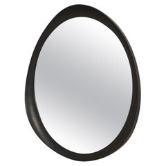 20th Century Grey Italian Oval Wooden Wall Glass Mirror, Vintage Decoration