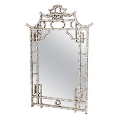 Miroir mural rectangulaire italien gris du 20ème siècle en verre de faux bambou