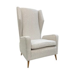 20th Century, Grey Italian Single Walnut Tall Lounge Chair by Melchiorre Bega