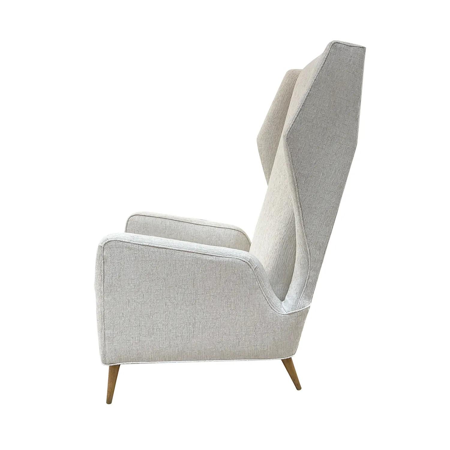 Mid-Century Modern 20th Century, Grey Italian Single Walnut Tall Lounge Chair by Melchiorre Bega For Sale