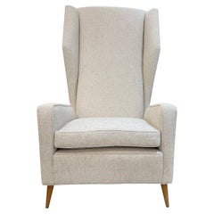 20th Century, Grey Italian Single Walnut Tall Lounge Chair by Melchiorre Bega