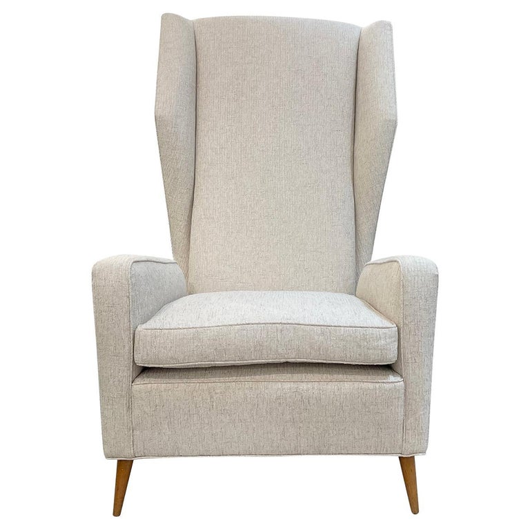 20th Century, Grey Italian Single Walnut Tall Lounge Chair by Melchiorre Bega For Sale
