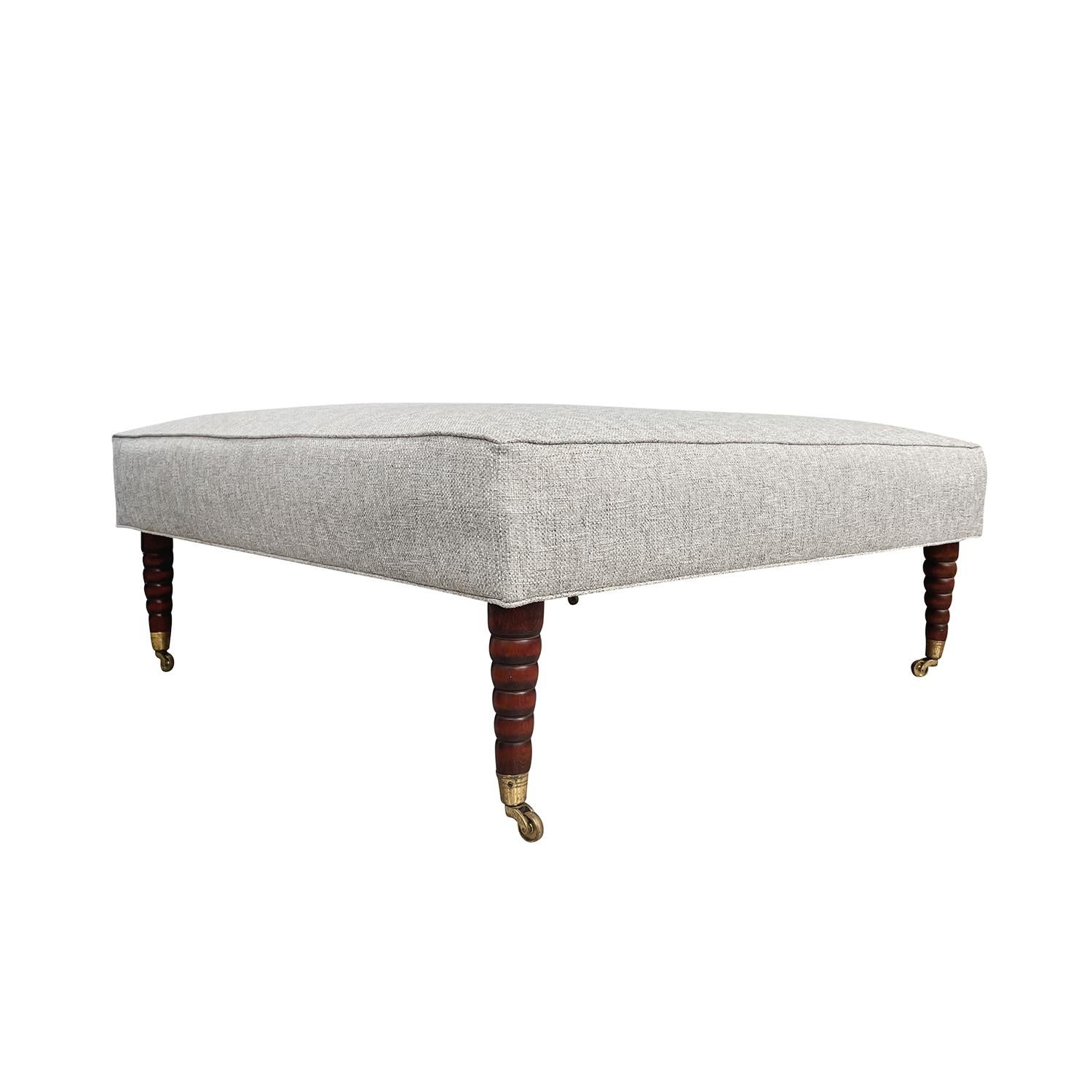 Mid-Century Modern 20th Century Grey Italian Vintage Walnut Ottoman, Large Square Sofa Bench For Sale