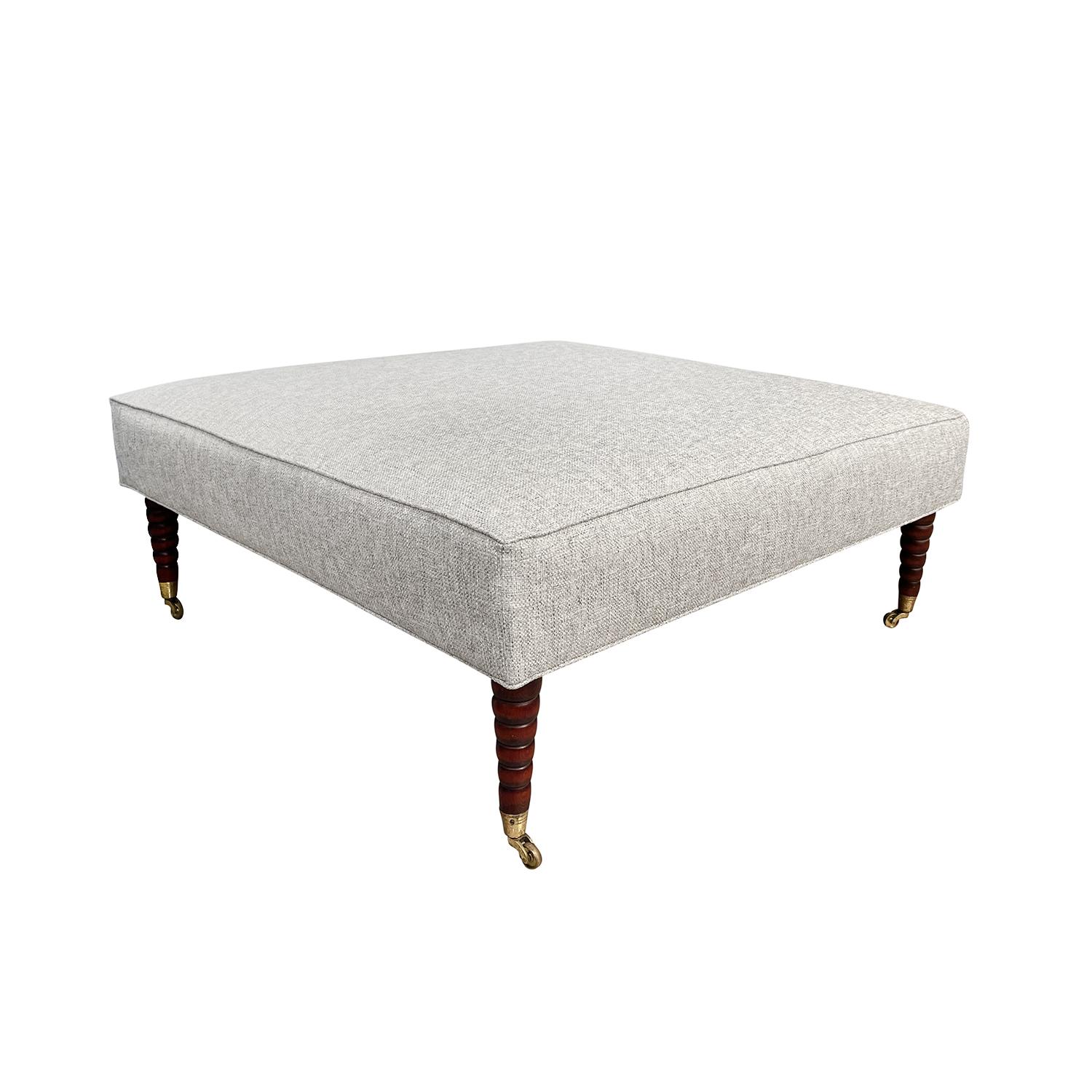 Hand-Crafted 20th Century Grey Italian Vintage Walnut Ottoman, Large Square Sofa Bench For Sale
