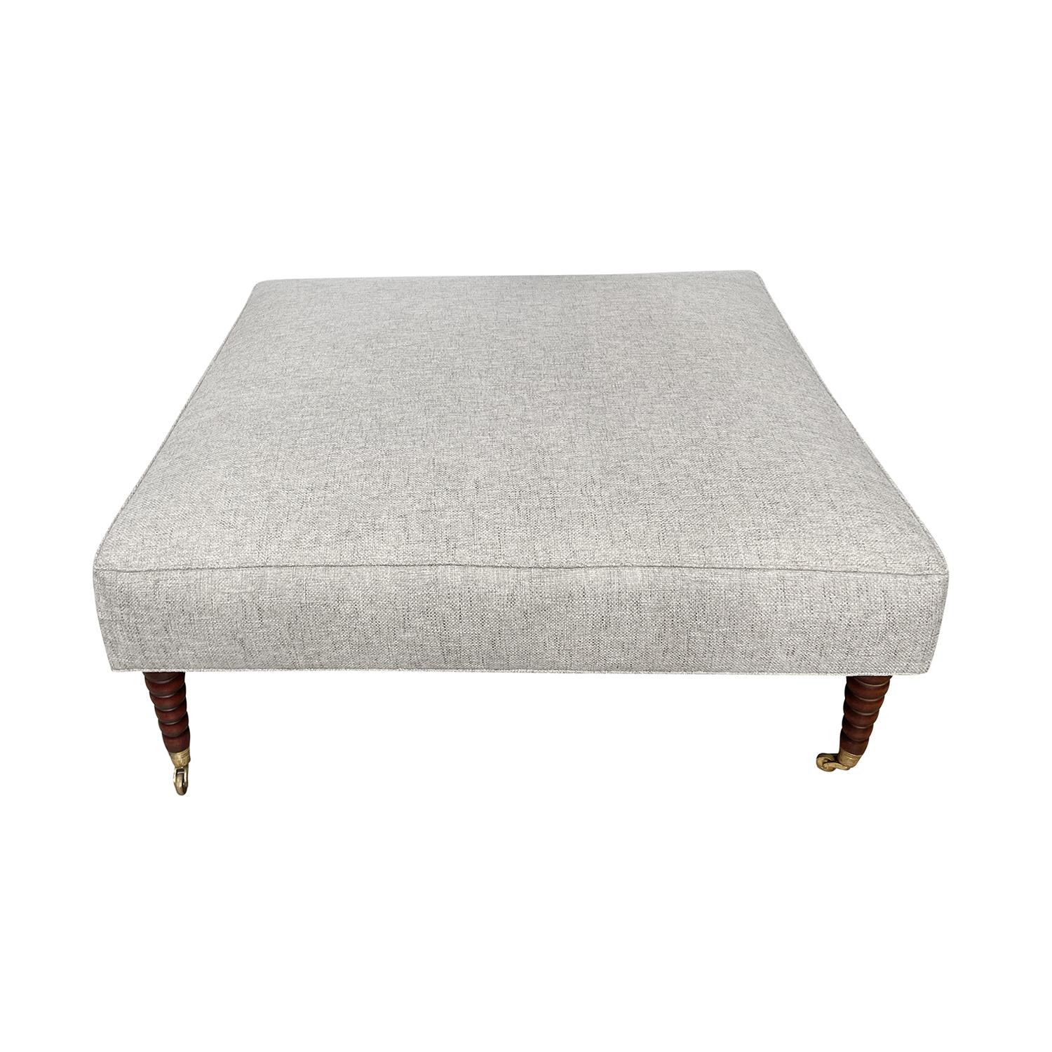 20th Century Grey Italian Vintage Walnut Ottoman, Large Square Sofa Bench In Good Condition For Sale In West Palm Beach, FL