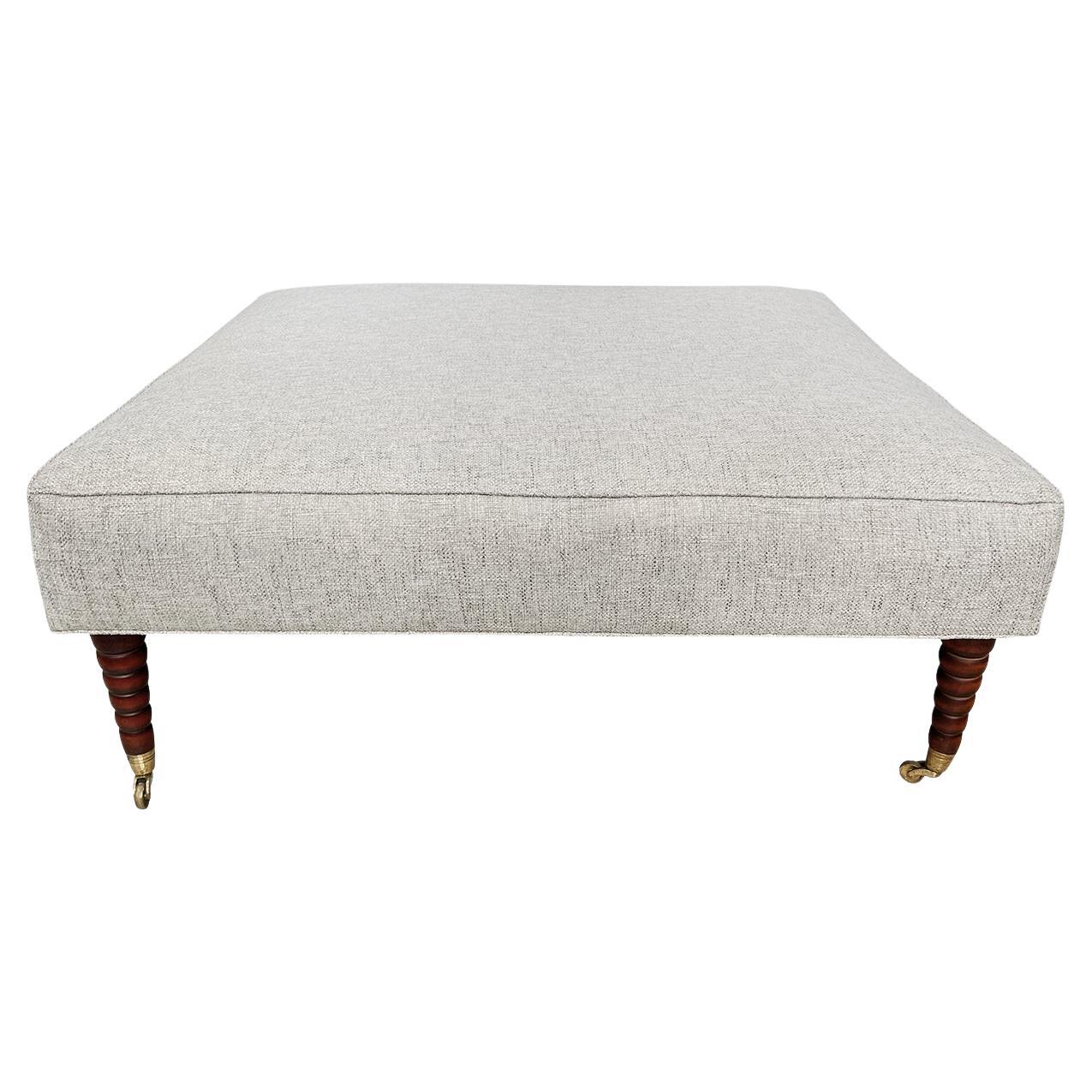 20th Century Grey Italian Vintage Walnut Ottoman, Large Square Sofa Bench For Sale