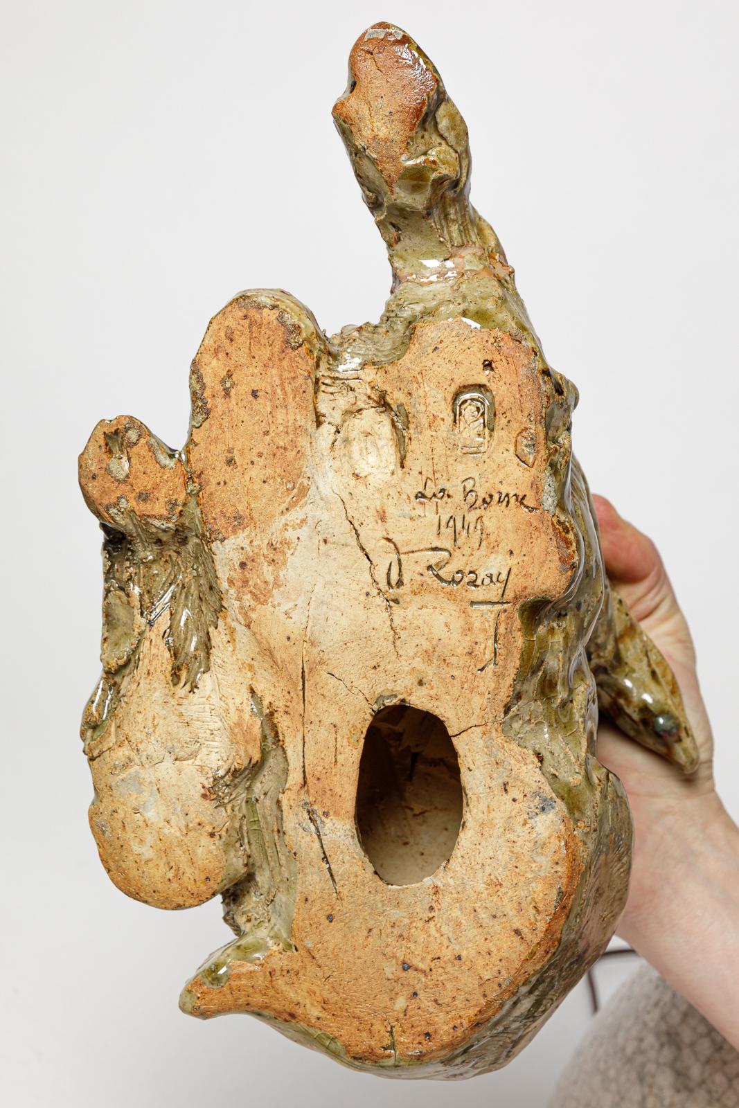 20th Century 20th century grey stoneware ceramic deer kid sculpture by Andre Rozay La Borne For Sale