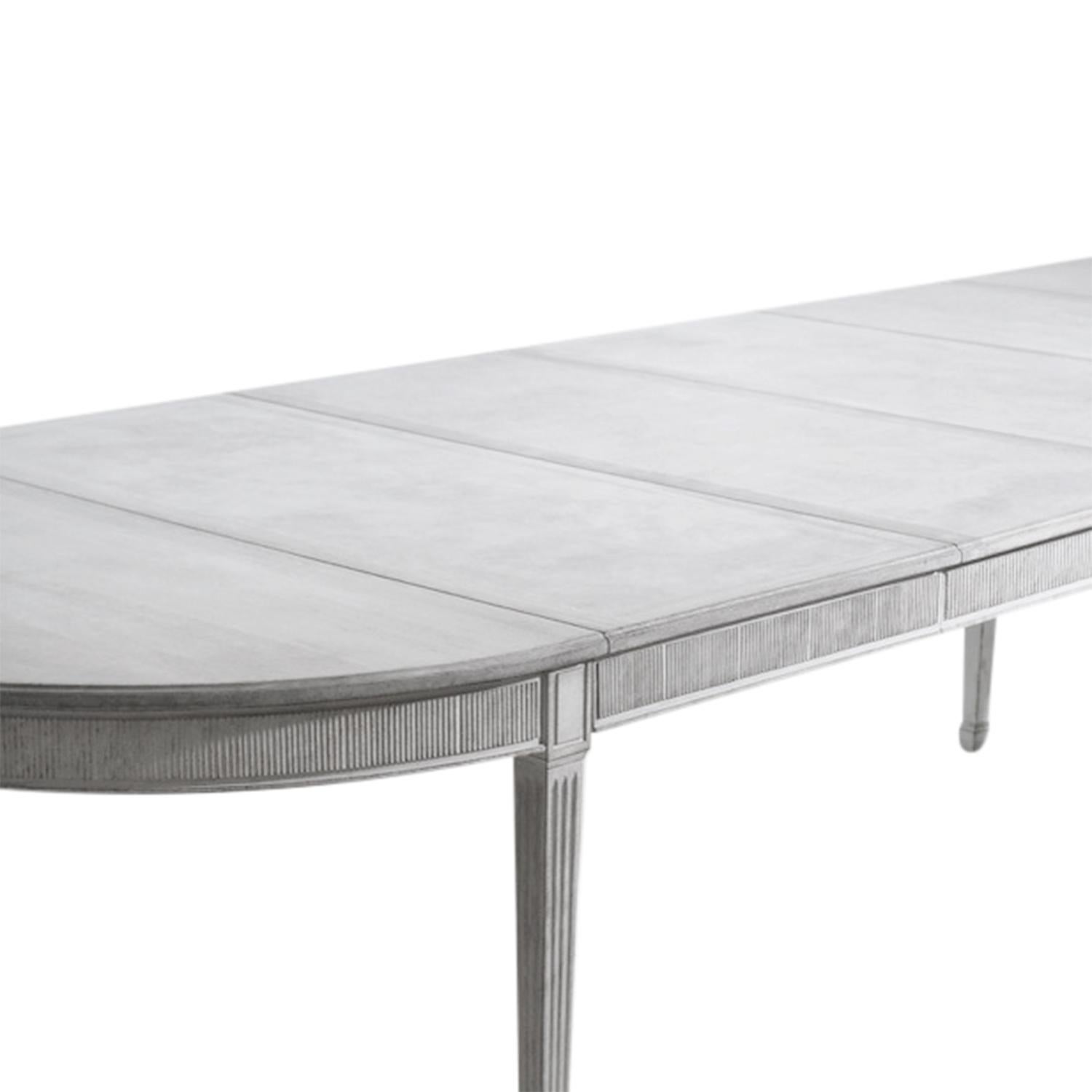 Hand-Carved 20th Century Grey Swedish Gustavian, Scandinavian Pine Extendable Dining Table For Sale