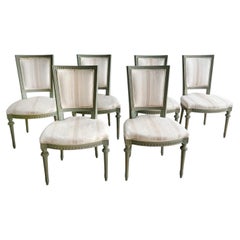 Ensemble de six chaises de salle à manger en pin, style Art déco suédois vintage du XXe siècle, couleur grise