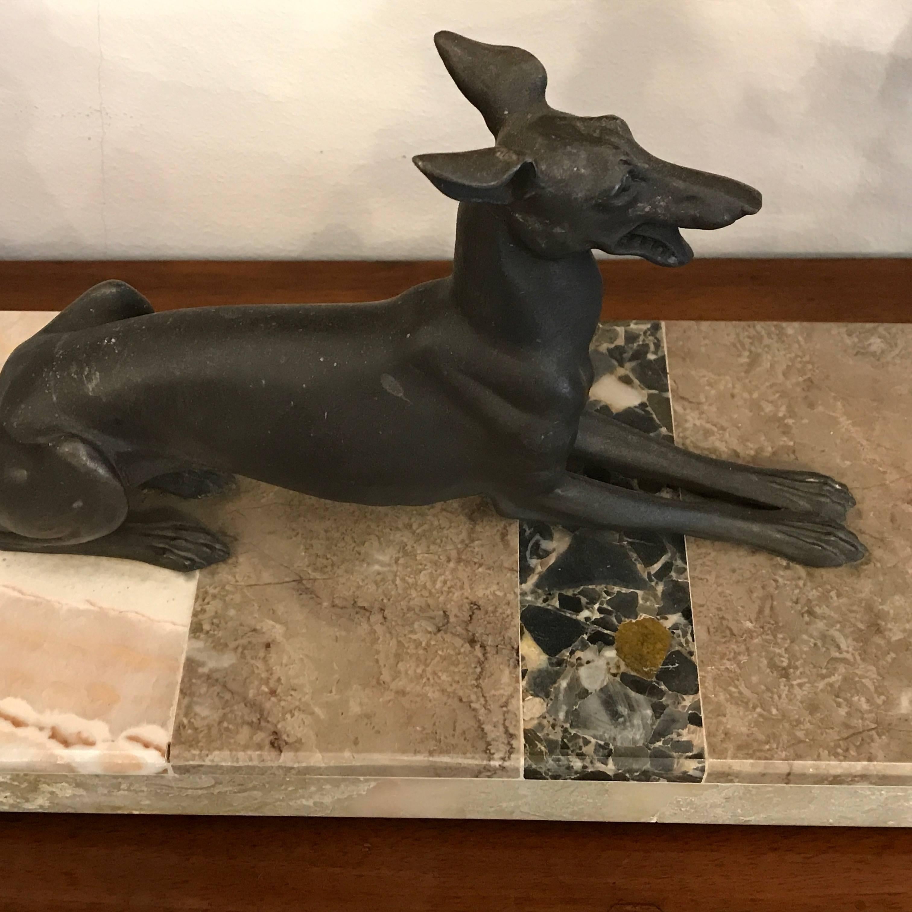 20th Century Greyhound Dog Figure with Girl Deco French Sculpture 3