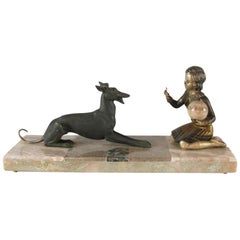 20th Century Greyhound Dog Figure with Girl Deco French Sculpture