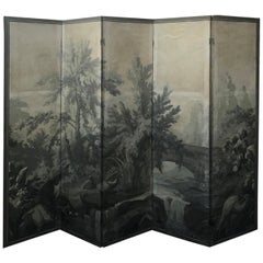 20th Century Grisaille Five-Panel Tropical Paper Screen
