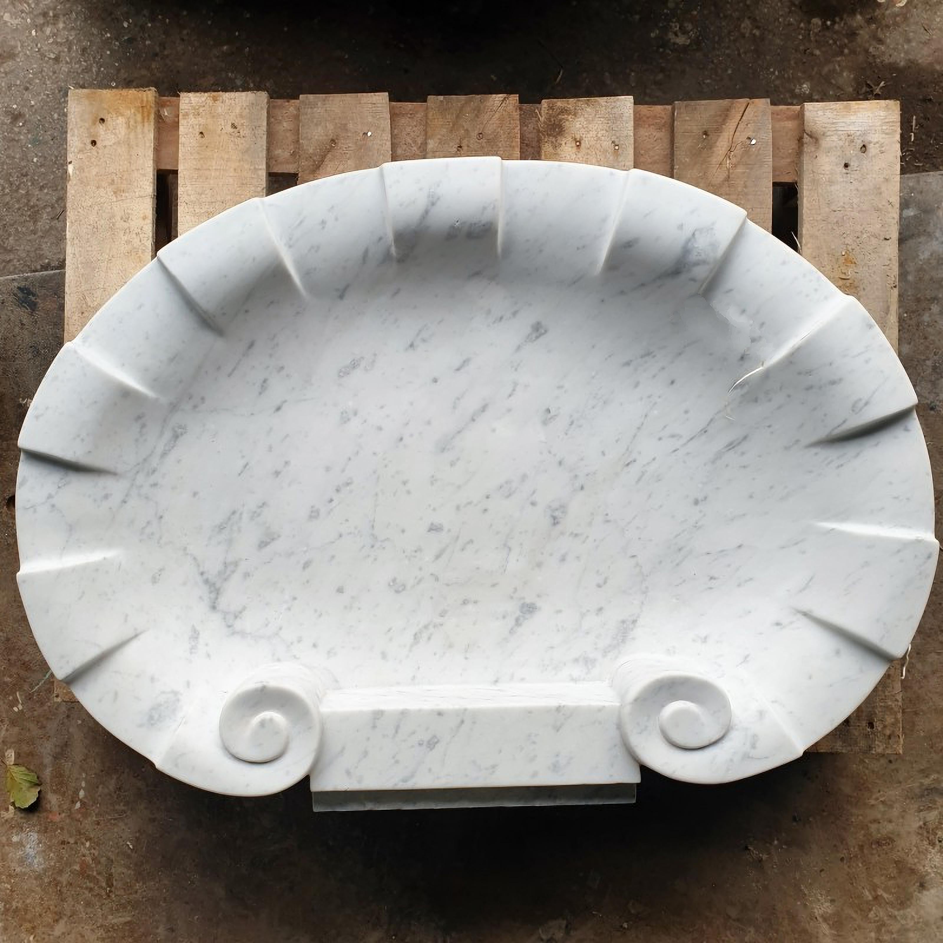 Marble 20th Century GROOVED SHELL WHITE CARRARA MARBLE SINK For Sale