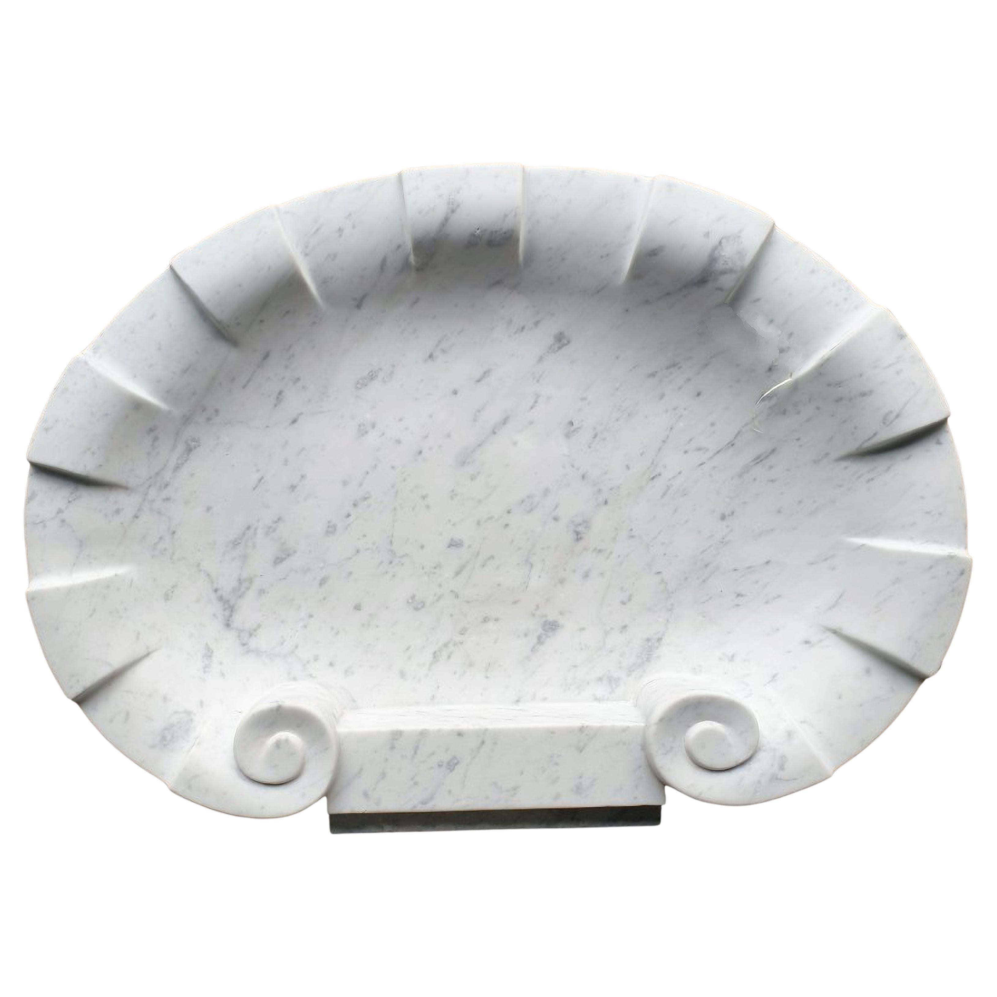 20th Century GROOVED SHELL WHITE CARRARA MARBLE SINK