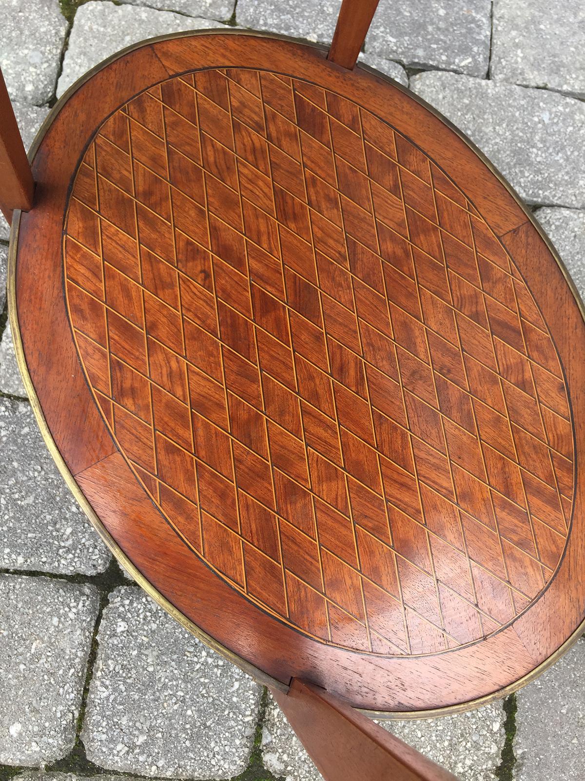 20th Century Grosfeld House Bronze Mounted Oval Parquetry Side Table, Marble Top For Sale 7