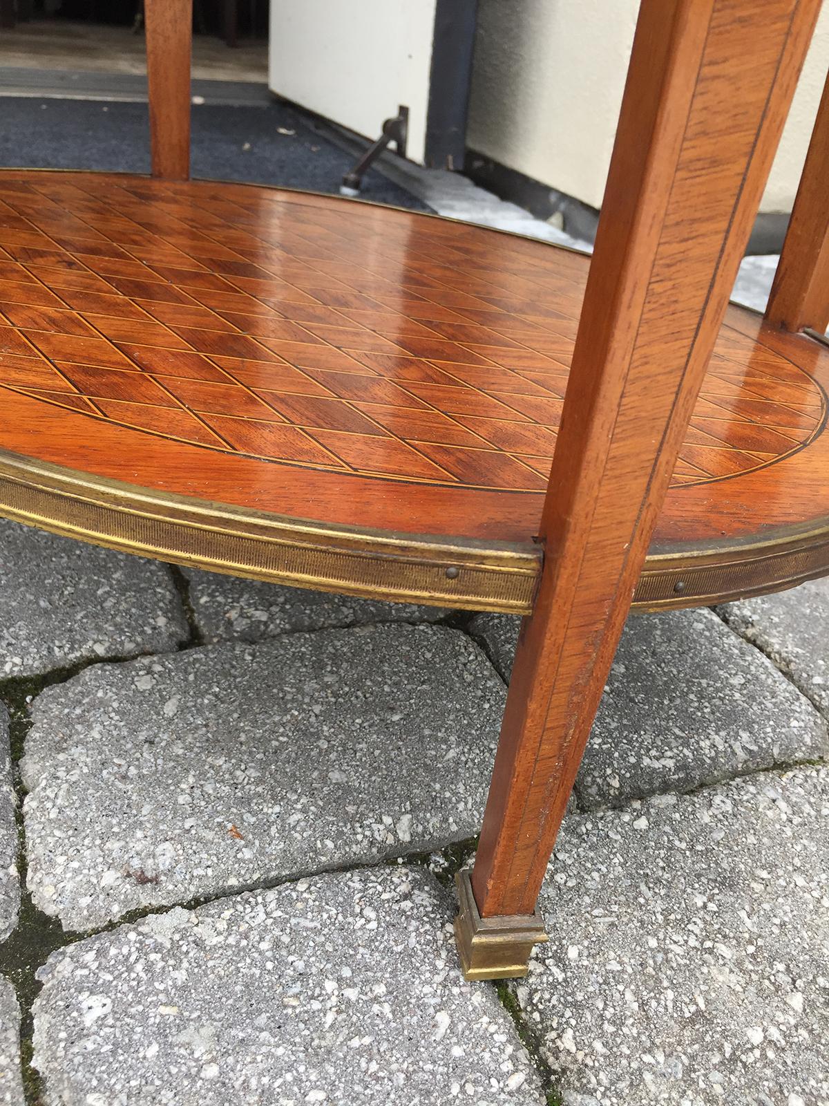 20th Century Grosfeld House Bronze Mounted Oval Parquetry Side Table, Marble Top For Sale 8