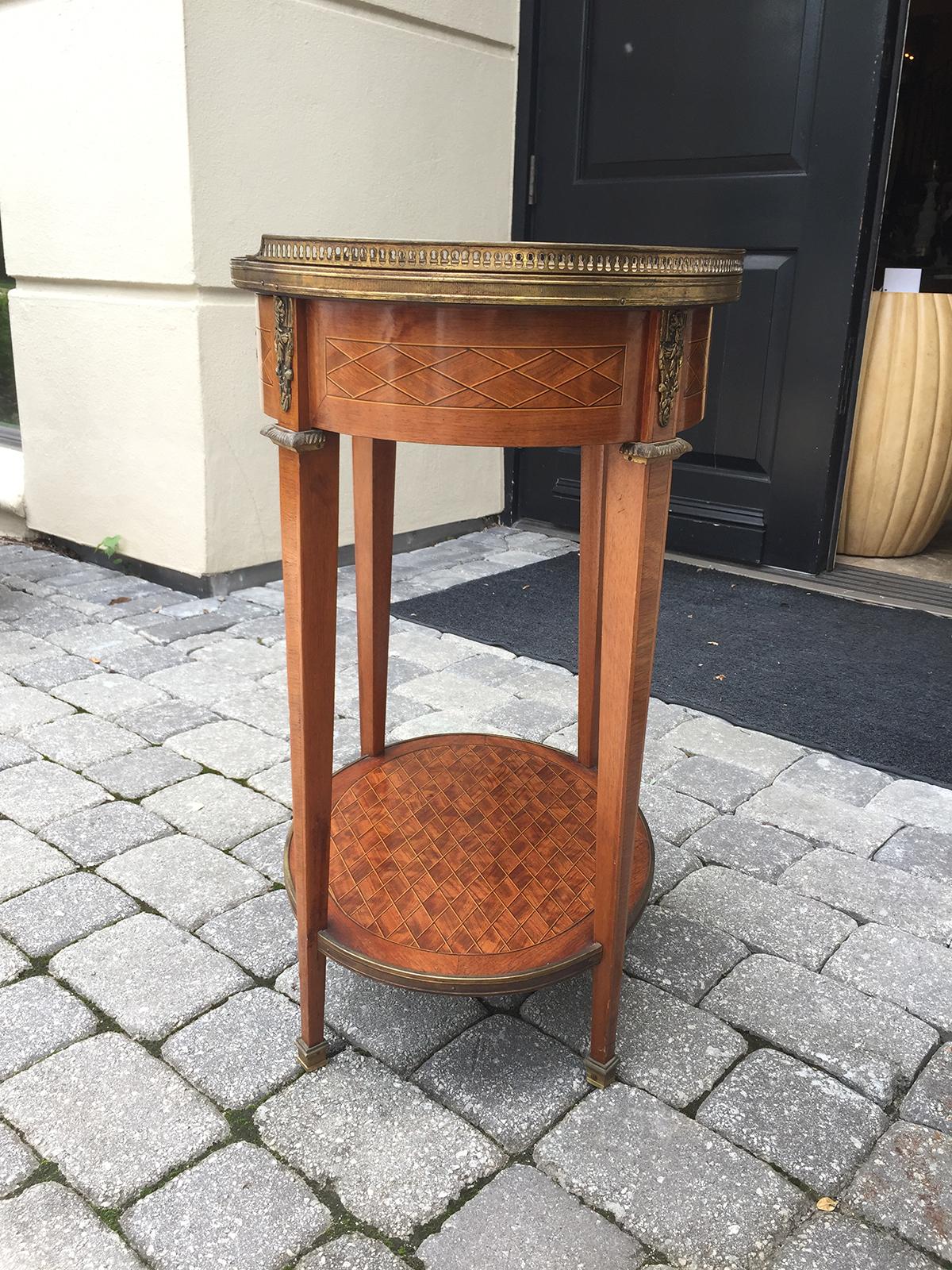 20th Century Grosfeld House Bronze Mounted Oval Parquetry Side Table, Marble Top For Sale 1