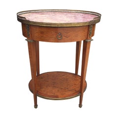 20th Century Grosfeld House Bronze Mounted Oval Parquetry Side Table, Marble Top