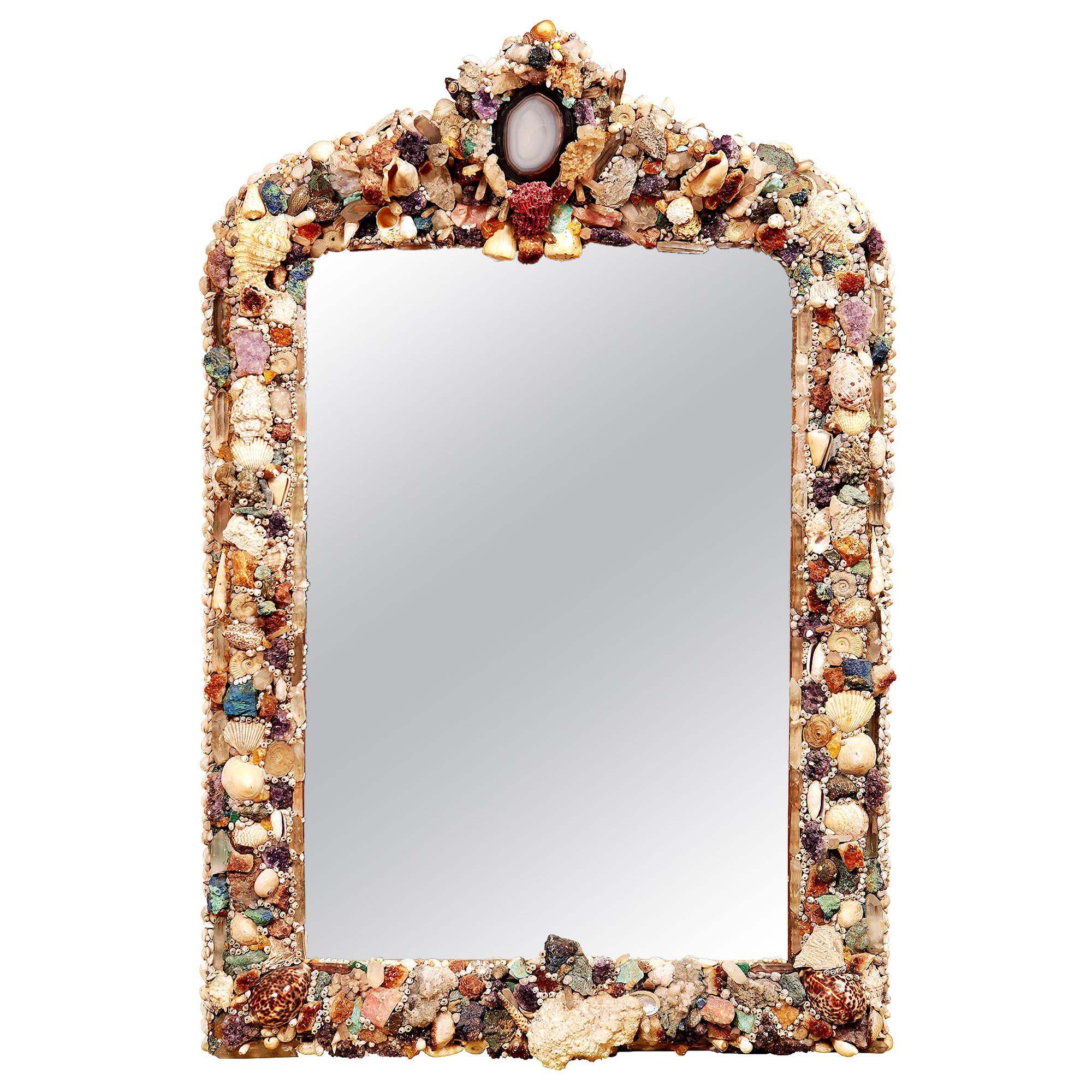 20th Century Grotto Style Shell and Crystal Wall Mirror