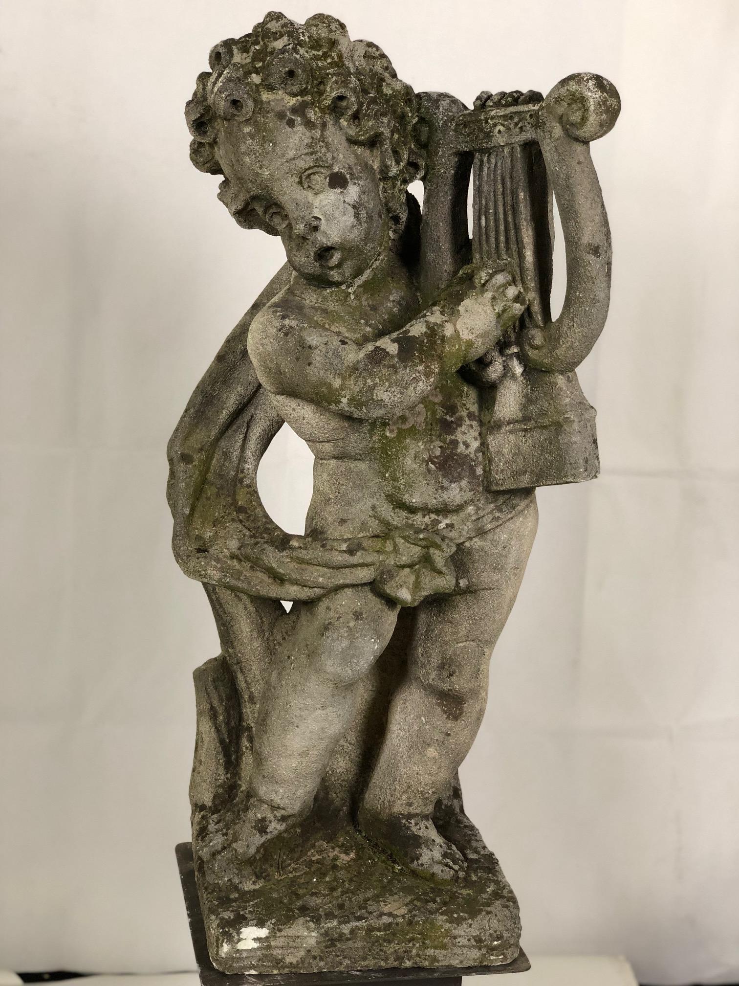 20th Century Group of Four Vicenza Stone Sculptures Musicians Cherubs 9