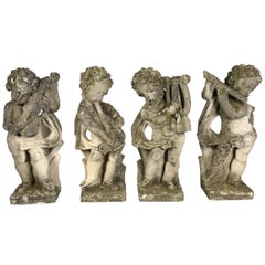 20th Century Group of Four Vicenza Stone Sculptures Musicians Cherubs