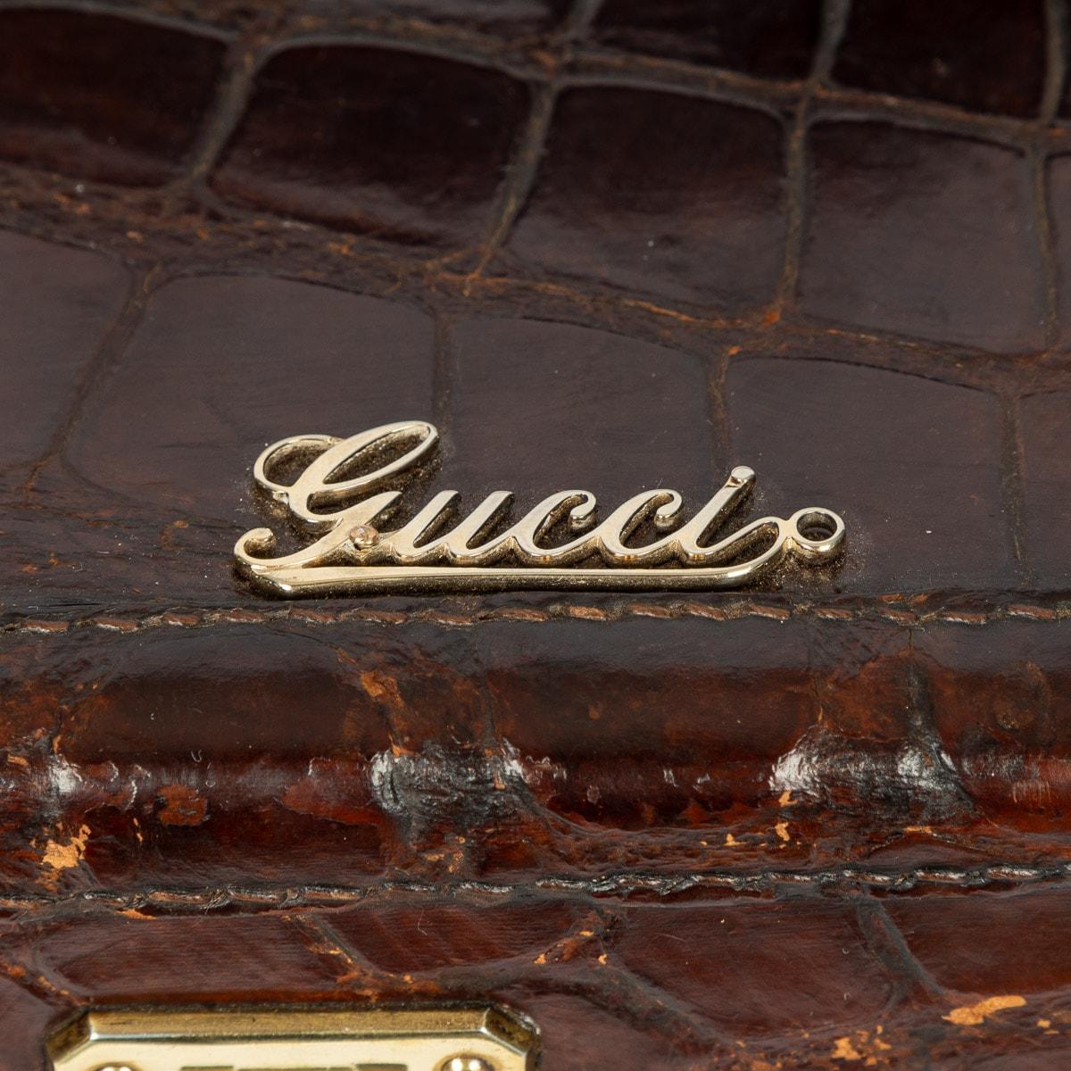 Übernight Travel Vanity Case von Gucci aus Krokodilleder und Messing aus dem 20. Jahrhundert, ca. 1960 im Angebot 6
