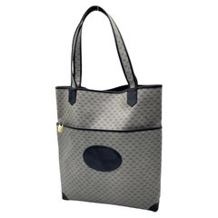 20th Century Gucci Navy Leather and Microguccissima Monogram Canvas Tote Bag