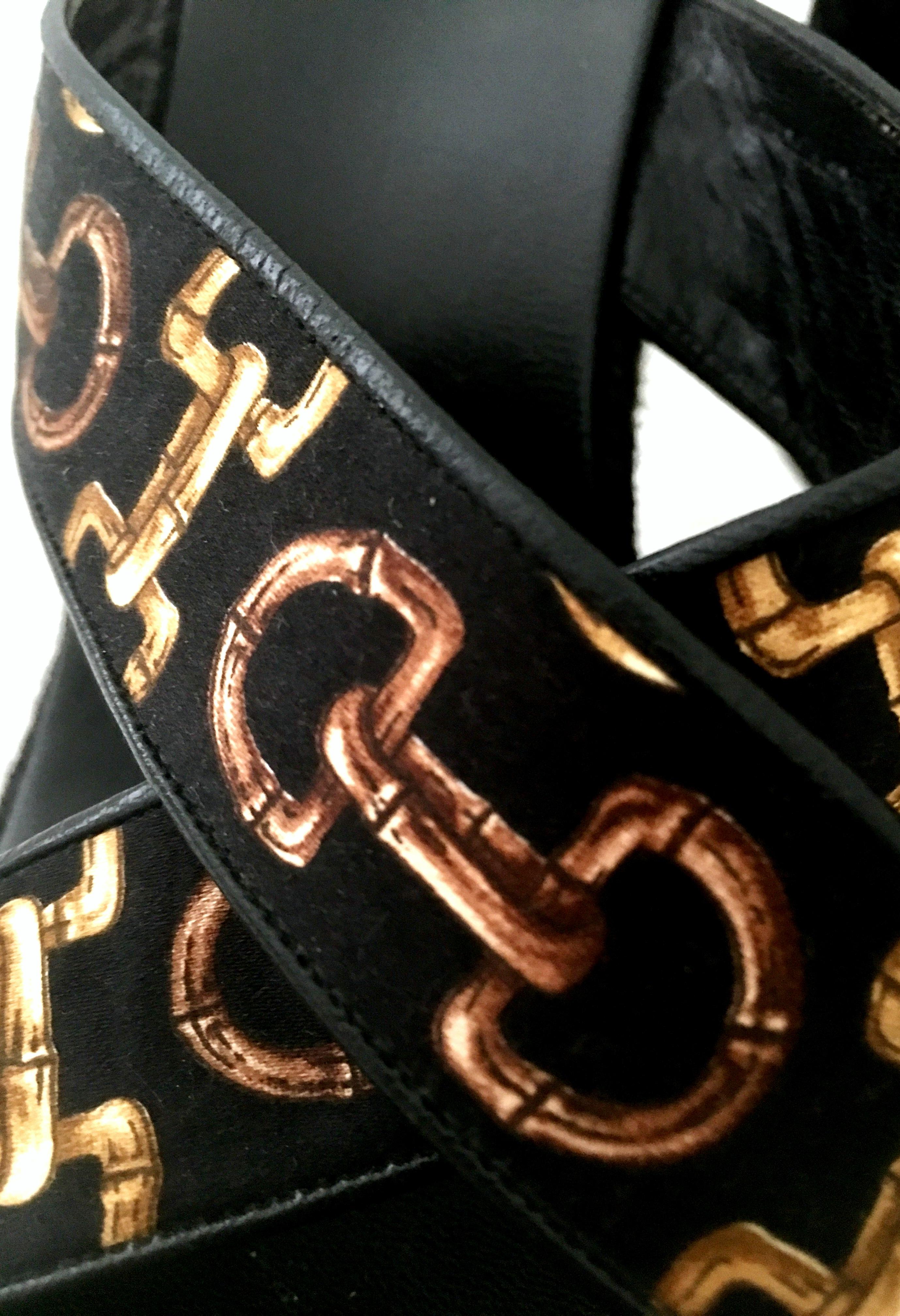 20th Century Gucci Silk Horsebit Raffia Wedge Platform Sandals 2