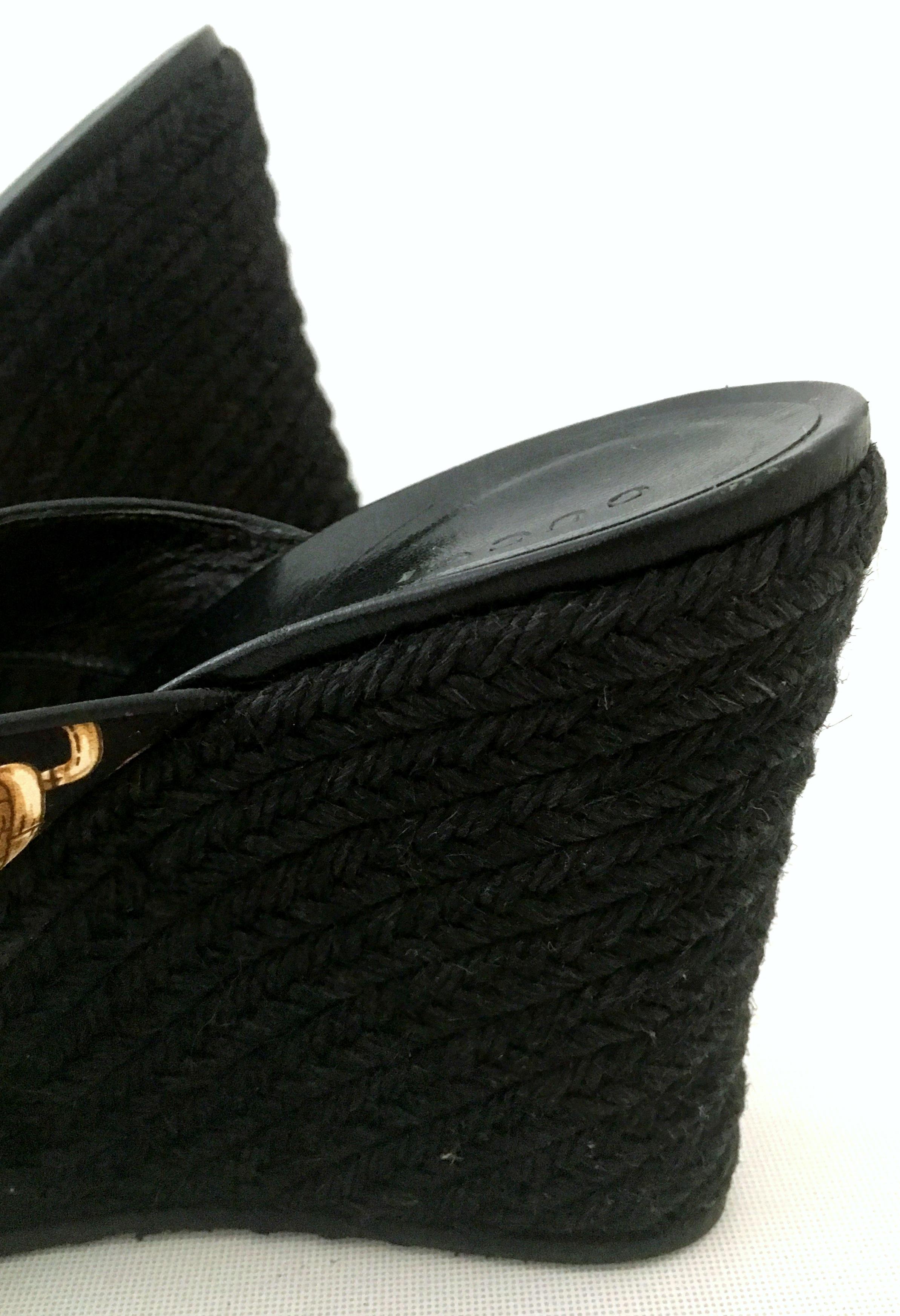 Women's or Men's 20th Century Gucci Silk Horsebit Raffia Wedge Platform Sandals For Sale