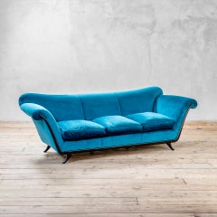 20th Century, William Ulrich Blue Velvet Sofa 1950s